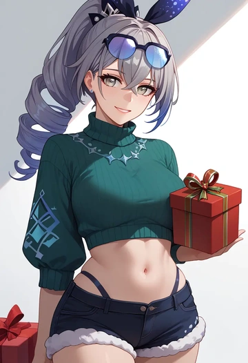 star rail,silver wolf,Christmas,red velvet shorts,turtleneck sweater  - AI generated anime art